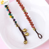 CSJA Natural Stone Bead Baby Girl Bracelet Braid Bell Ball Charm Two Row G875