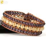 CSJA Purple Crystal Leather Wrap Bracelet Bohemian Jewelry