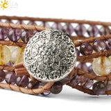 CSJA Purple Crystal Leather Wrap Bracelet Bohemian Jewelry