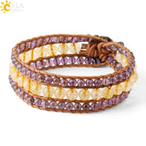 CSJA Purple Crystal Leather Wrap Bracelet Bohemian Jewelry