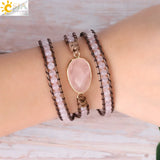 CSJA Natural Stone Beads Wrap Bracelet Real Crystal Boho Braided Jewelry