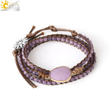 CSJA Natural Stone Beads Wrap Bracelet Real Crystal Boho Braided Jewelry
