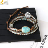 CSJA Natural Stone Beads Wrap Bracelet Real Crystal Boho Braided Jewelry