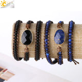 CSJA Natural Stone Beads Wrap Bracelet Real Crystal Boho Braided Jewelry
