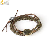 CSJA Natural Stone Beads Wrap Bracelet Real Crystal Boho Braided Jewelry