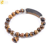 CSJA Tiger Eye Stone Bracelet Heart Shape Silver Fitting Love F105