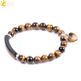 CSJA Tiger Eye Stone Bracelet Heart Shape Silver Fitting Love F105