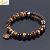 CSJA Tiger Eye Stone Bracelet Heart Shape Silver Fitting Love F105