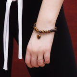 CSJA Tiger Eye Stone Bracelet Heart Shape Silver Fitting Love F105