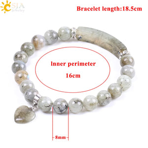 CSJA Labradorite Beaded Bangle Natural Stone Bracelet Love Heart for Men Women