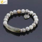 CSJA Labradorite Beaded Bangle Natural Stone Bracelet Love Heart for Men Women