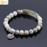 CSJA Labradorite Beaded Bangle Natural Stone Bracelet Love Heart for Men Women