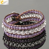 CSJA 7 Chakras Leather Wrap Bracelet with Hematite Lapis Lazuli Beads