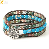 CSJA 7 Chakras Leather Wrap Bracelet with Hematite Lapis Lazuli Beads