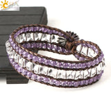 CSJA 7 Chakras Leather Wrap Bracelet with Hematite Lapis Lazuli Beads