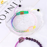 CSJA Stone Braided Bracelet 6mm Rock Crystal Healing Balance