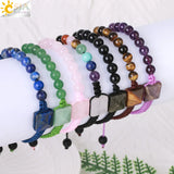 CSJA Stone Braided Bracelet 6mm Rock Crystal Healing Balance