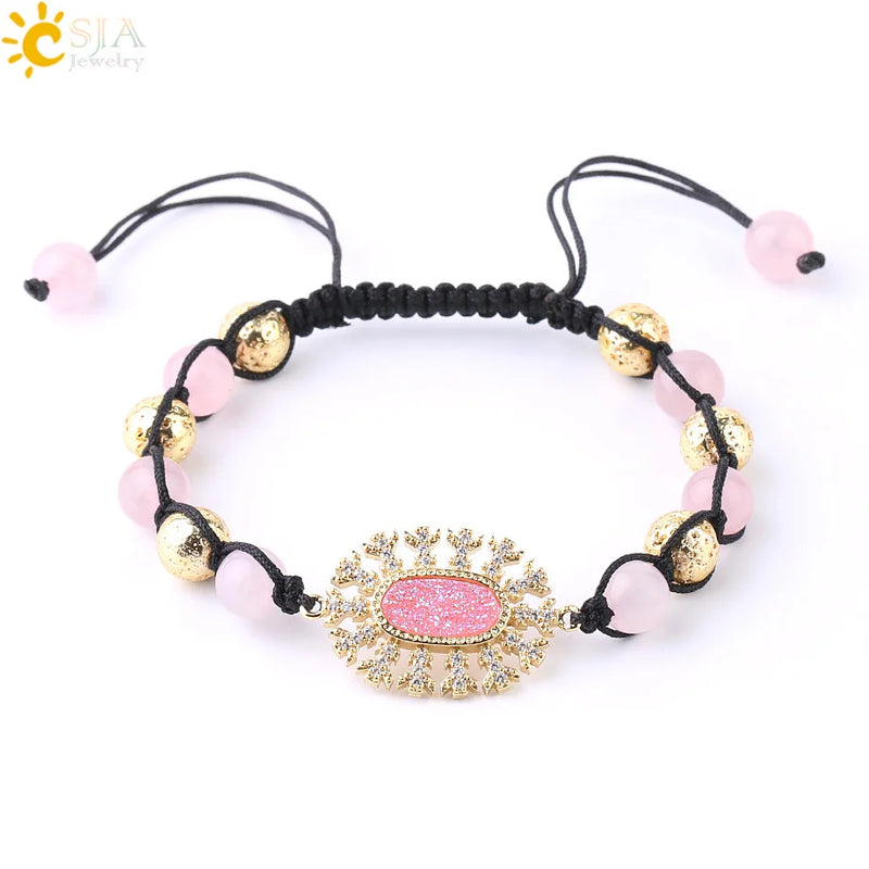 CSJA Stone Bracelet Druzy Zircon Strand Adjustable