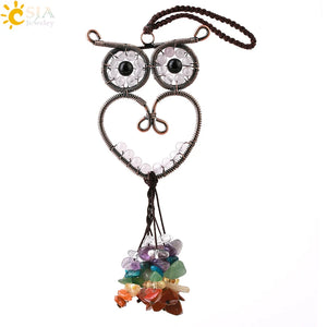 CSJA Chakra 7 Crystal Pendant Owl Car Hanging Accessory
