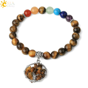CSJA Tiger Eye Tree of Life Chakra Bracelet