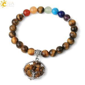 CSJA Tiger Eye Tree of Life Chakra Bracelet
