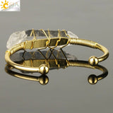 CSJA Clear Quartz Bangle Open Cuff Bracelet Copper Bangle