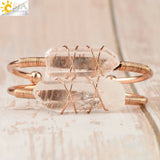 CSJA Clear Quartz Bangle Open Cuff Bracelet Copper Bangle
