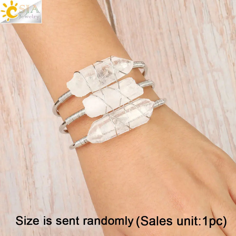 CSJA Clear Quartz Bangle Open Cuff Bracelet Copper Bangle