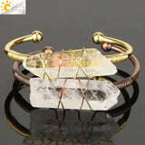 CSJA Clear Quartz Bangle Open Cuff Bracelet Copper Bangle
