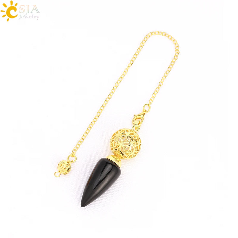 CSJA Stone Cone Pendulum Dowsing Divination Crystal Quartz Radiesthesia H269