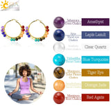 CSJA Natural Stone Crystal Earrings Stainless Steel Hoop for Women
