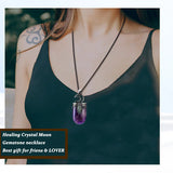 CSJA Stone Crystal Pendant Necklace Antique Silver Purple Pink Quartz Crown
