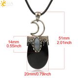 CSJA Stone Crystal Pendant Necklace Antique Silver Purple Pink Quartz Crown