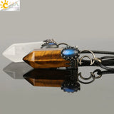 CSJA Natural Stone Crystal Pendant Half Moon Necklace