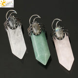 CSJA Natural Stone Crystal Pendant Half Moon Necklace