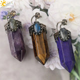 CSJA Natural Stone Crystal Pendant Half Moon Necklace