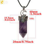 CSJA Natural Stone Crystal Pendant Half Moon Necklace