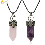 CSJA Natural Stone Crystal Pendant Half Moon Necklace