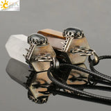 CSJA Natural Stone Crystal Pendant Half Moon Necklace