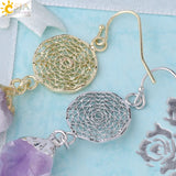 CSJA Natural Stone Earrings for Wife Citrines Purple Crystal Quartz