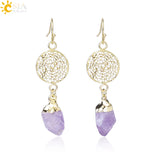 CSJA Natural Stone Earrings for Wife Citrines Purple Crystal Quartz