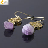 CSJA Natural Stone Earrings for Wife Citrines Purple Crystal Quartz