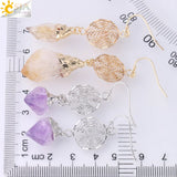 CSJA Natural Stone Earrings for Wife Citrines Purple Crystal Quartz