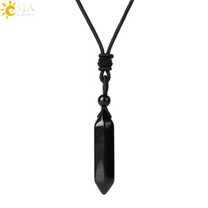 CSJA Natural Stone Crystals Necklace Pendant Amethysts Necklaces Reiki Jewelry
