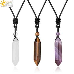 CSJA Natural Stone Crystals Necklace Pendant Amethysts Necklaces Reiki Jewelry