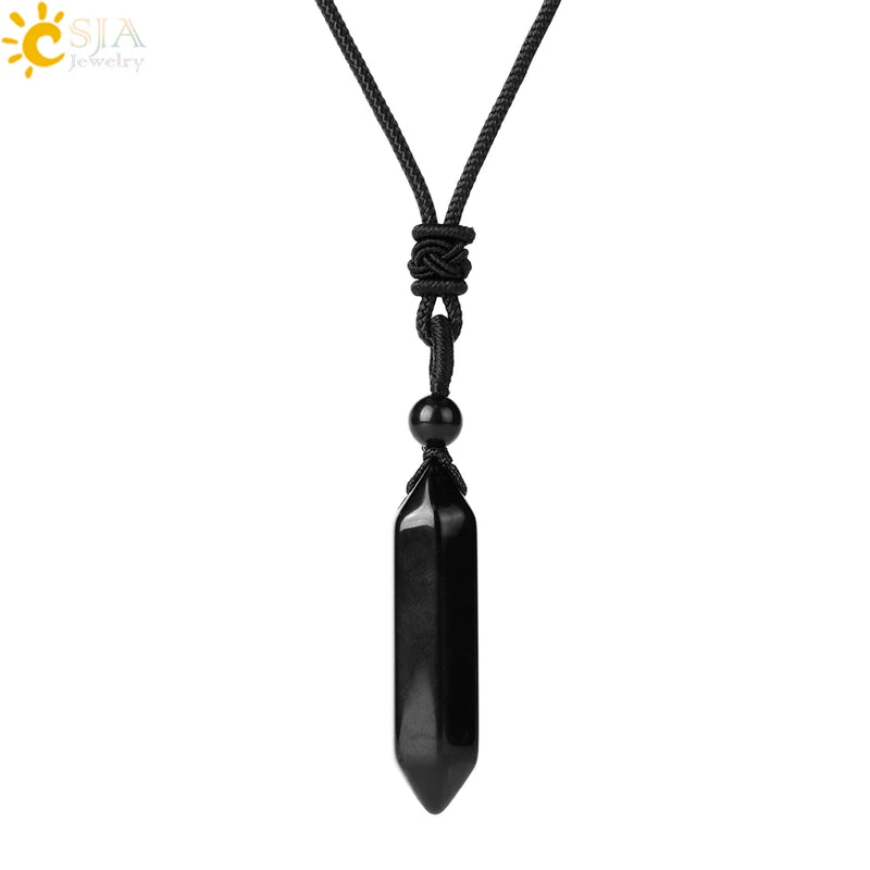 CSJA Natural Stone Crystals Necklace Pendant Amethysts Necklaces Reiki Jewelry