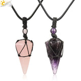 CSJA Natural Stone Crystals Necklace Pendants Roses Crystal Quartz Wrap