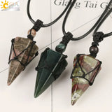 CSJA Natural Stone Crystals Necklace Pendants Roses Crystal Quartz Wrap