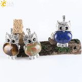 CSJA Natural Stone Owl Animal Pendant Necklace Crystal Reiki Jewellery