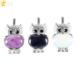 CSJA Natural Stone Owl Animal Pendant Necklace Crystal Reiki Jewellery